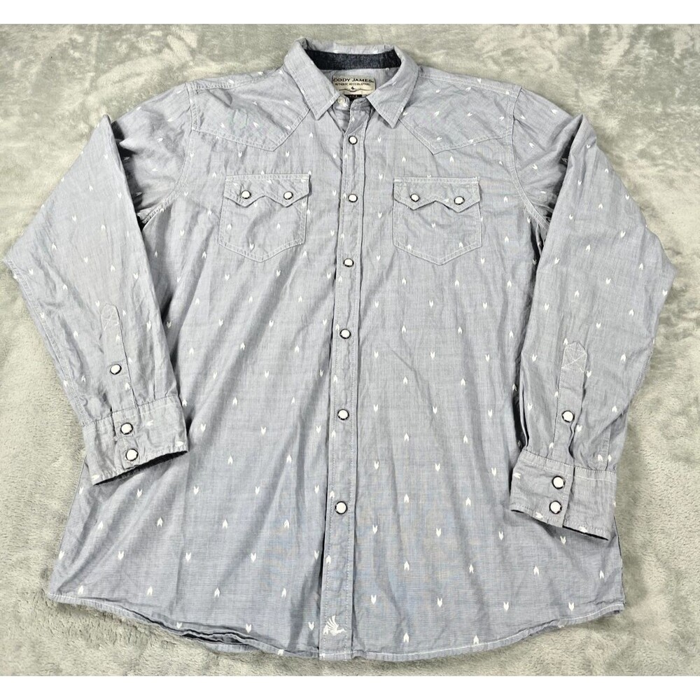 Cody James Western Pearl Snap Shirt Mens L White Arrow Pattern Long Sleeve
